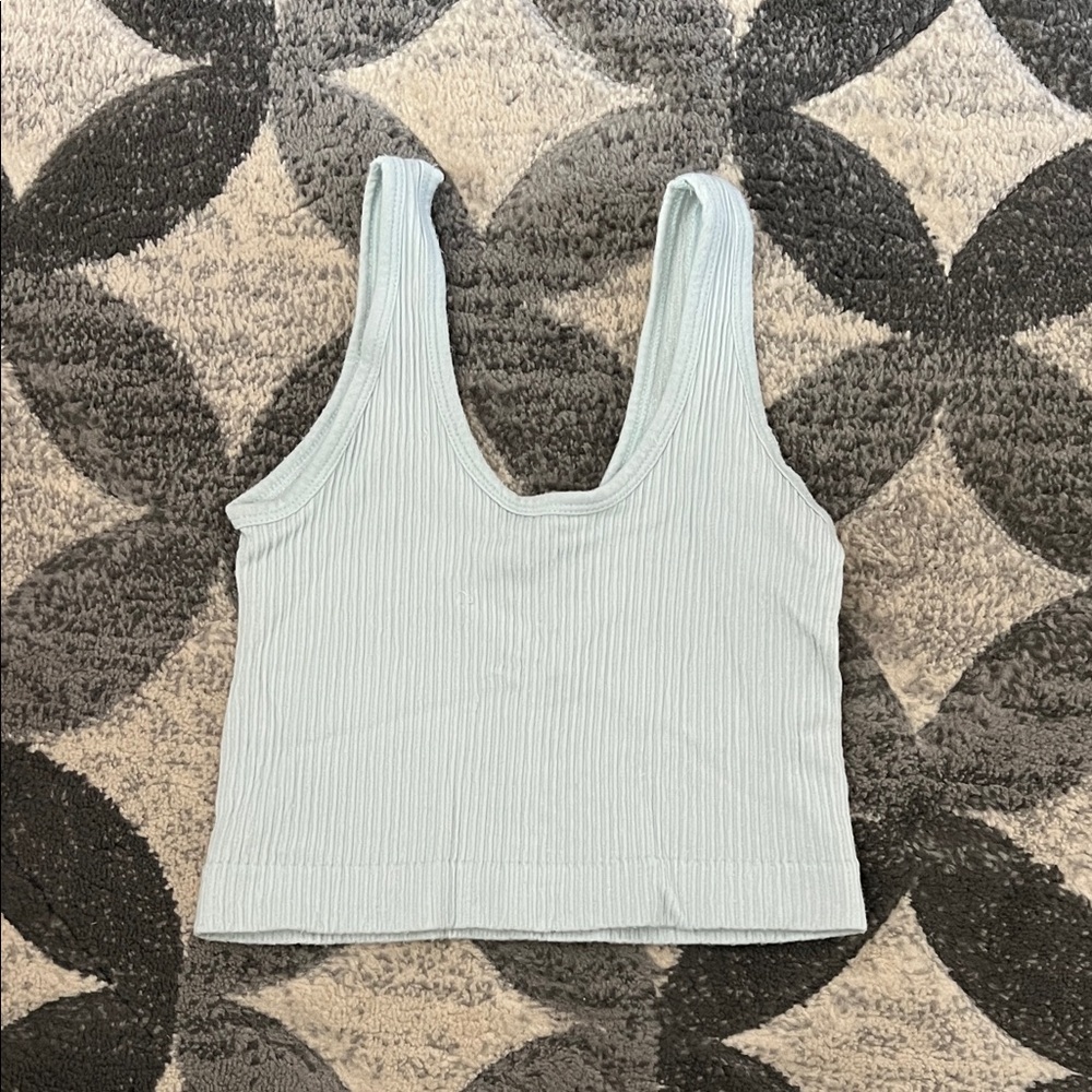 Blue Ribbed Knit Tank Top, Small - Picture 4 of 4